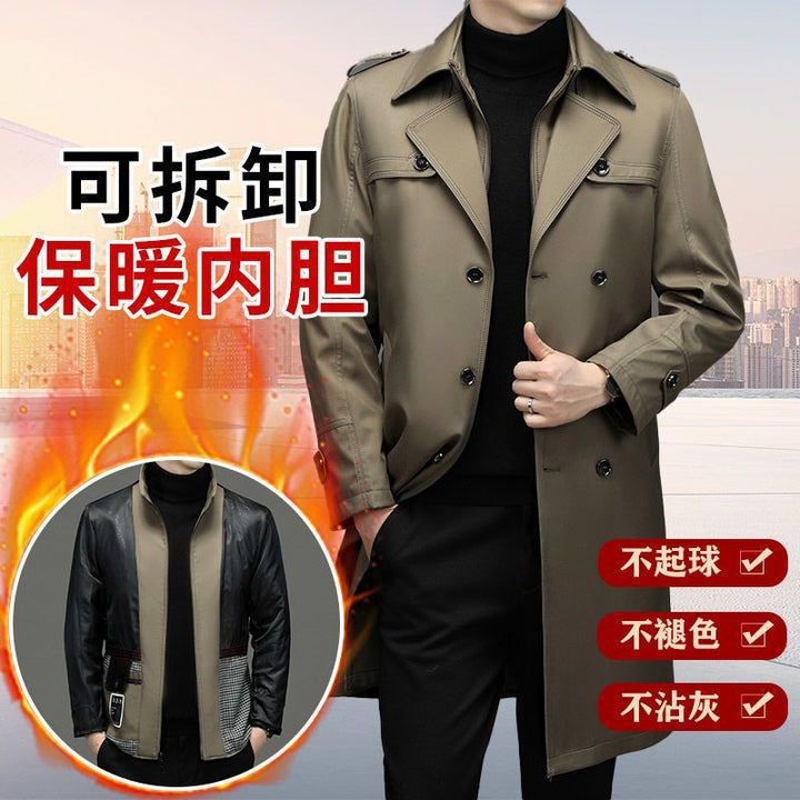 Herren knielanger Trenchcoat mit doppelreihiger Knopfleiste und Epauletten Drune