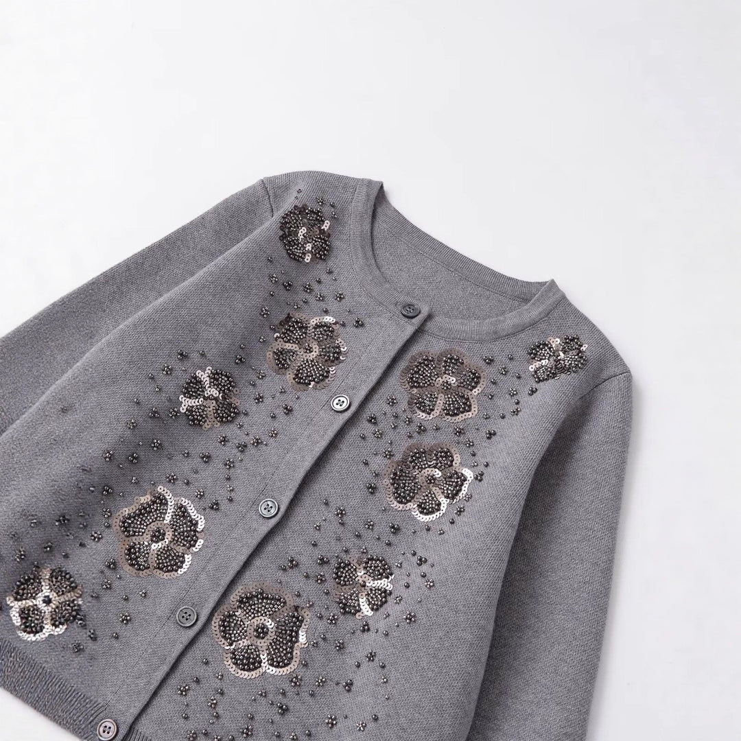 Damen Strickjacke mit glitzernden Blütendetails Drune