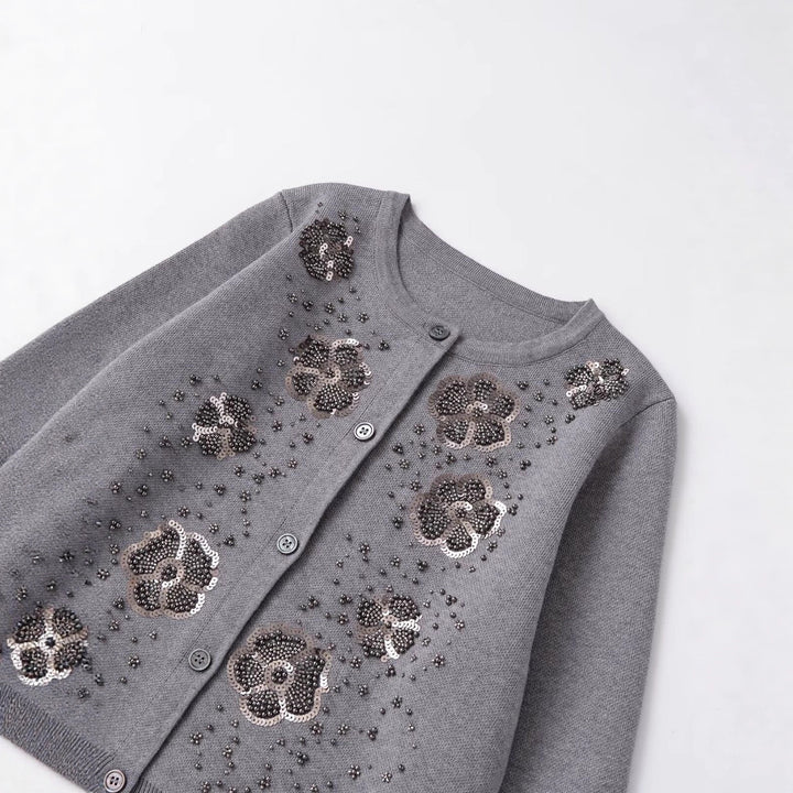 Damen Strickjacke mit glitzernden Blütendetails Drune