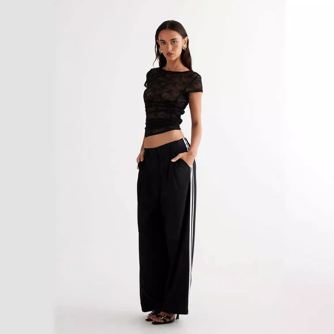 Damen Spitzentop mit enganliegendem Design und kurzen Ärmeln Drune