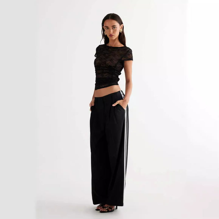 Damen Spitzentop mit enganliegendem Design und kurzen Ärmeln Drune