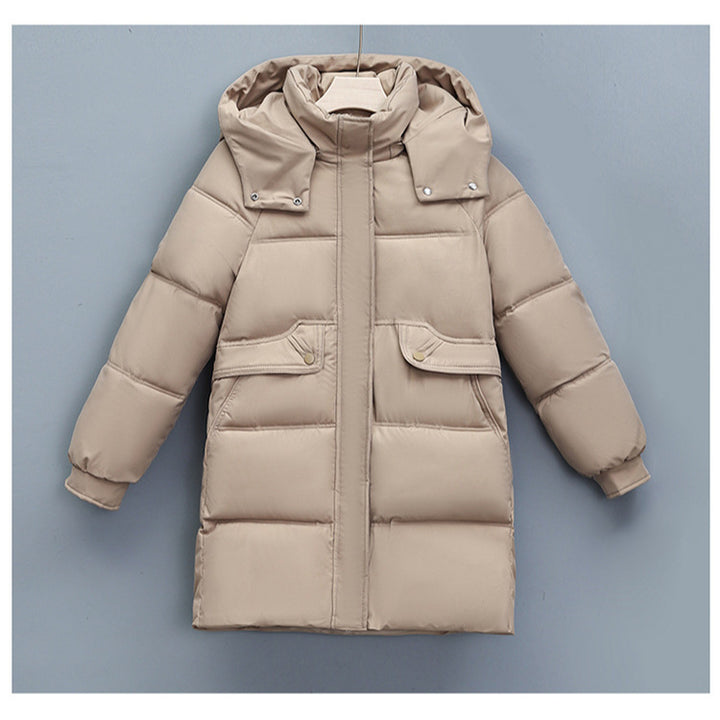 Damen nan langer thermogepolsterter Parka mit abnehmbarer Kapuze, verdecktem Reißverschluss und Klappentaschen Drune
