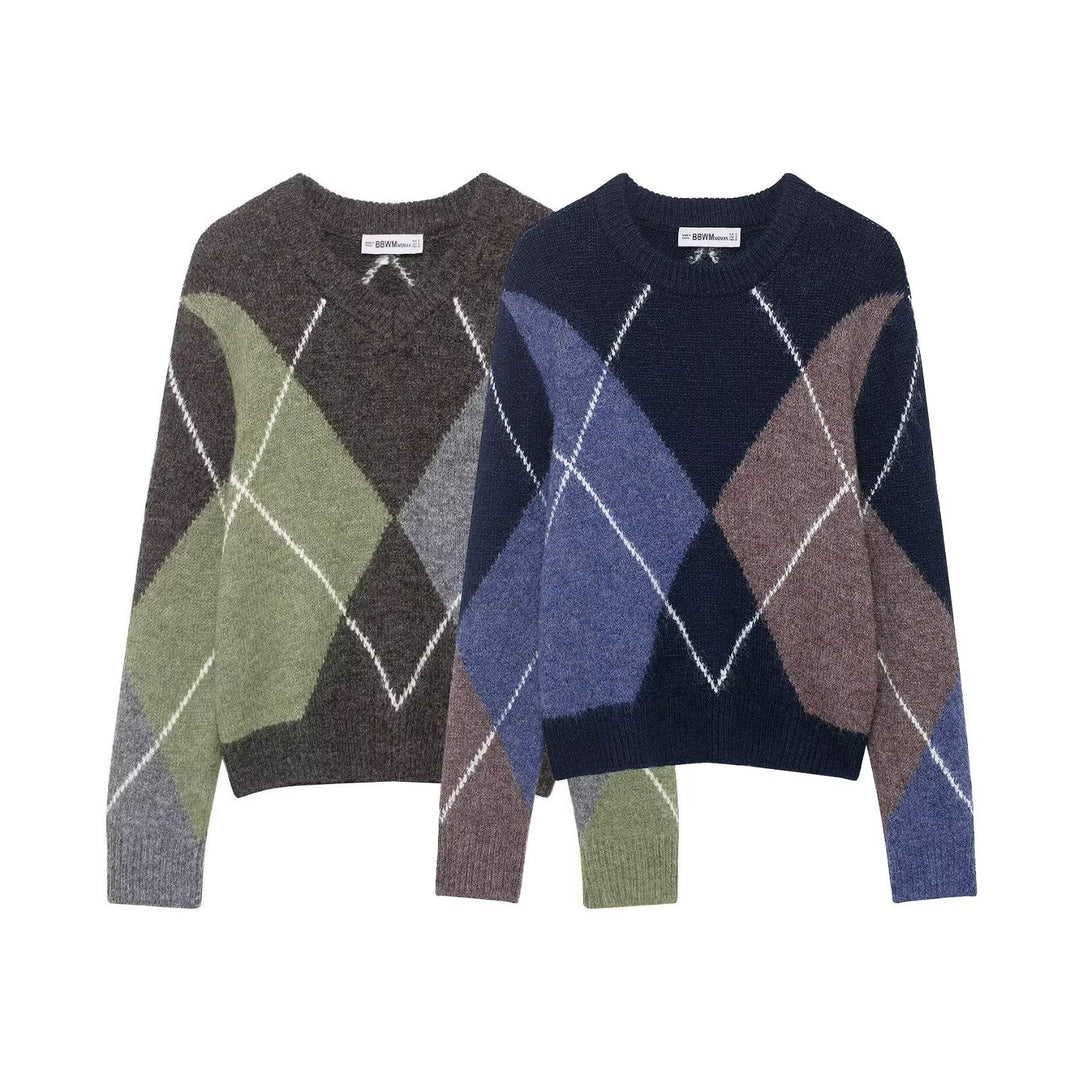 Damen Oversized Rautenstrickpullover mit Mohaireffekt Drune