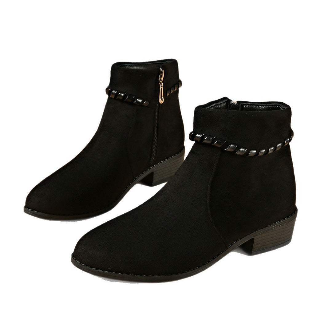 Damen Modische Ankle Boots mit seitlichem Reißverschluss und Ketten-Detail Drune