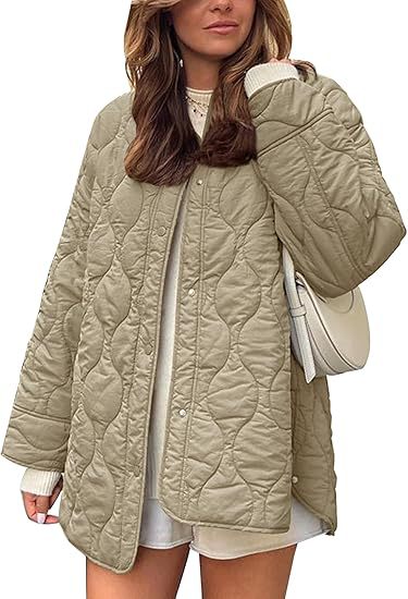 Damen gesteppte Oversize-Steppjacke mit Druckknopfleiste und gerundetem Saum Drune