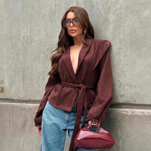 Damen Kunstlederjacke mit übergroßen Ärmeln und taillierter Silhouette Drune