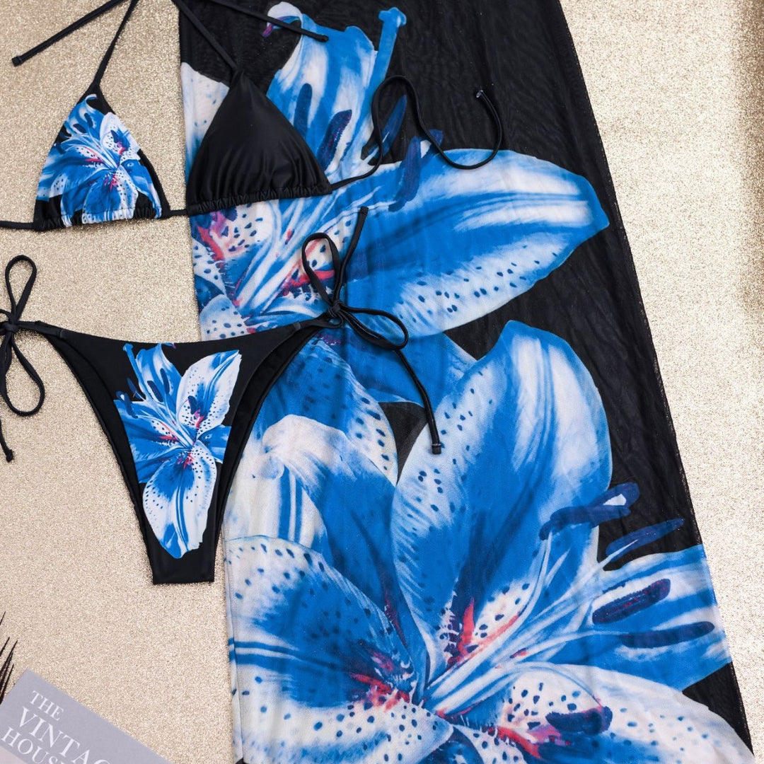 Damen eleganter Bikinis mit floralem Überwurf Drune