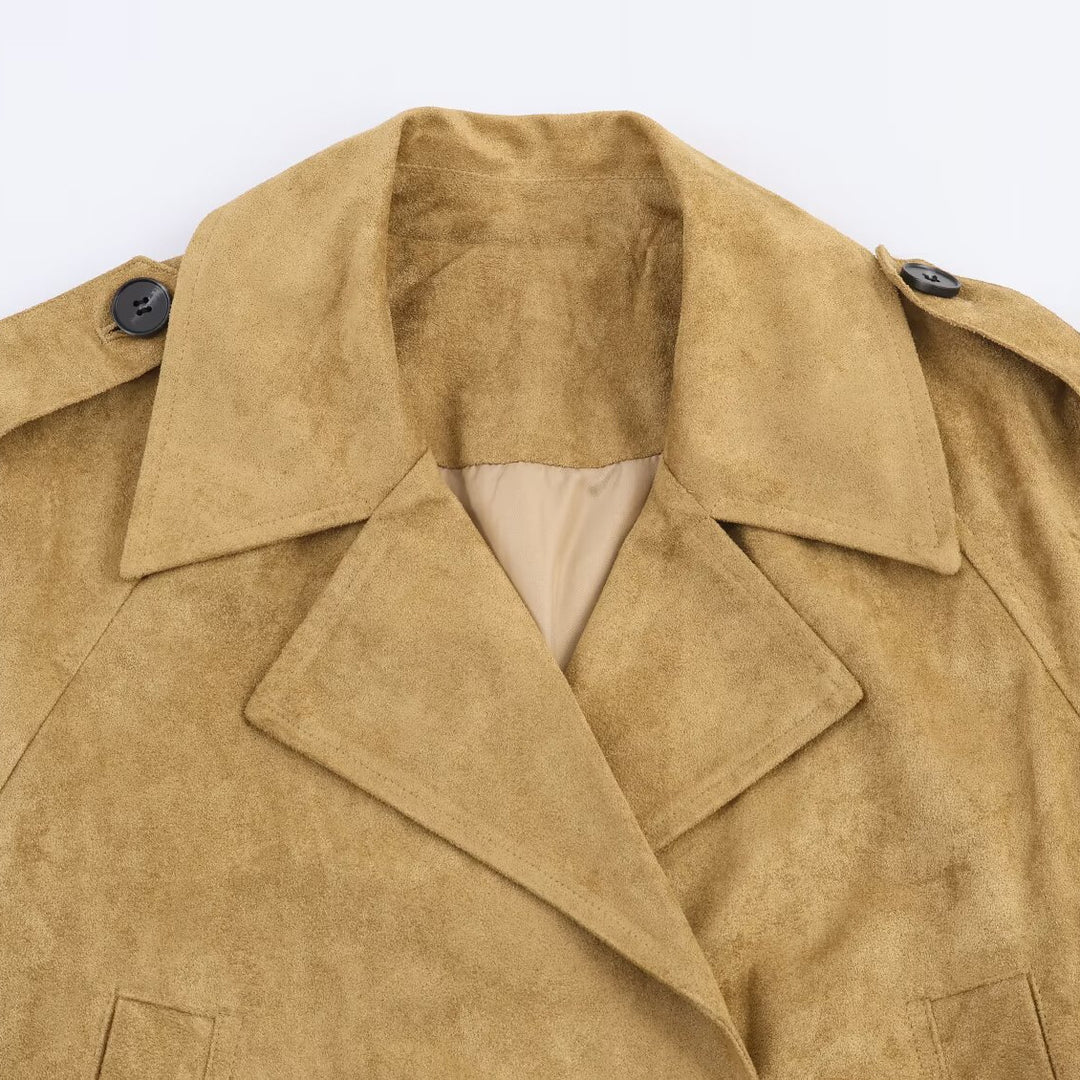 Damen elegante Kurzjacke im Biker-Stil aus weichem Kunstleder Drune