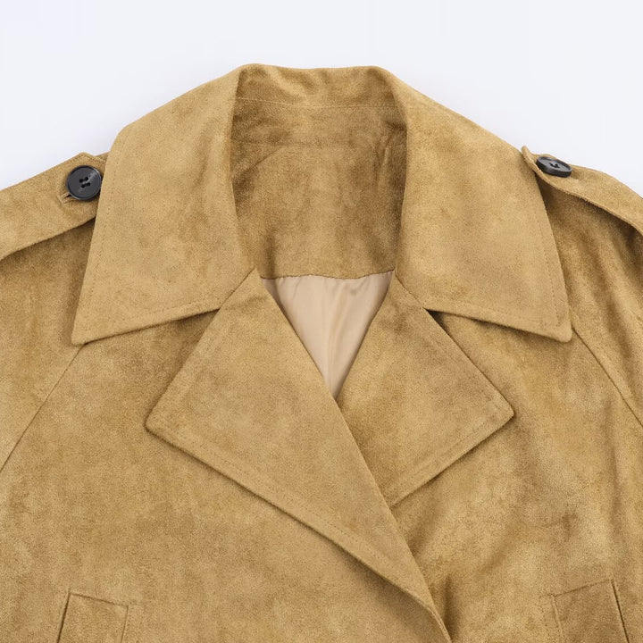 Damen elegante Kurzjacke im Biker-Stil aus weichem Kunstleder Drune