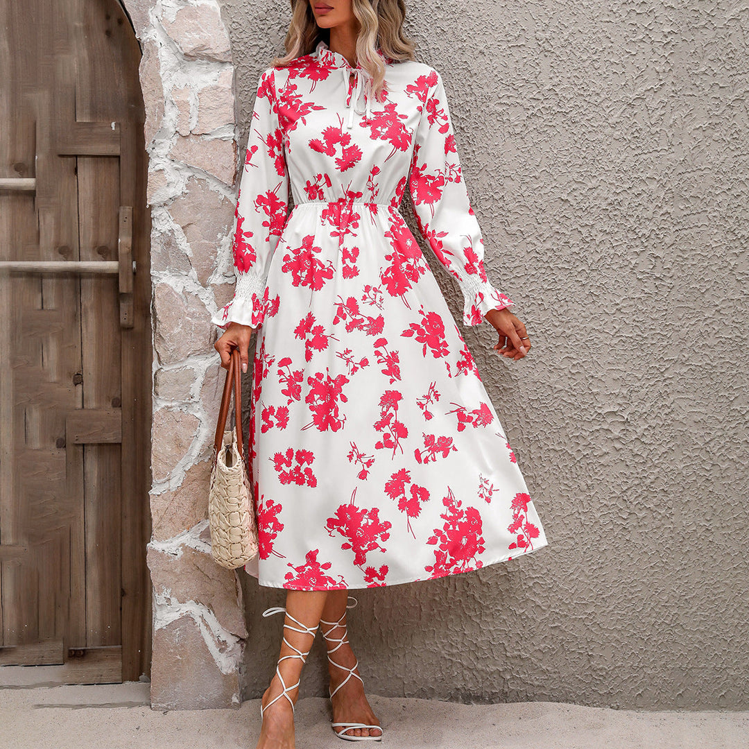 Damen Maxikleid mit floralem Print und angenähtem Bindeband Drune