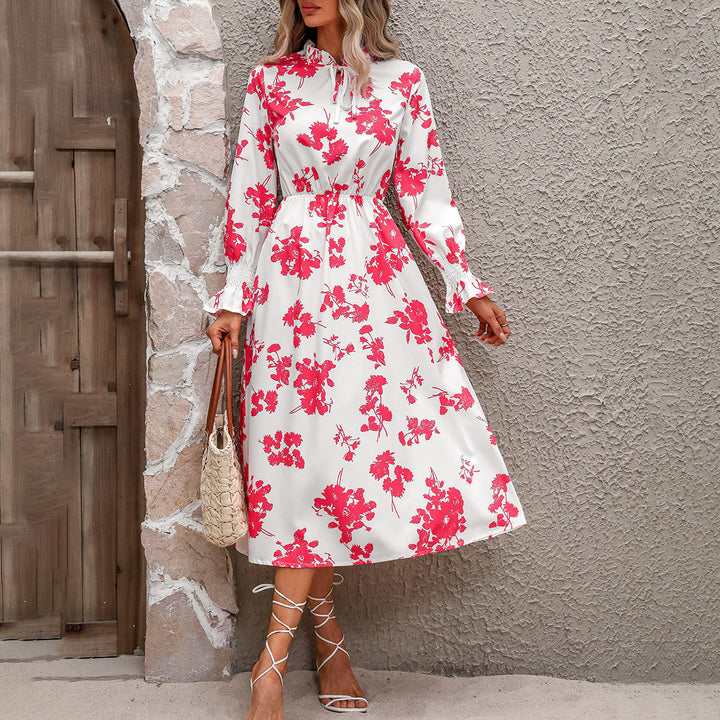 Damen Maxikleid mit floralem Print und angenähtem Bindeband Drune