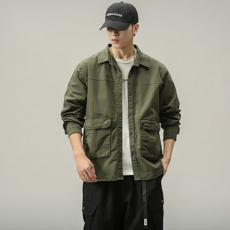 Herren Overshirt‑Fieldjacke im Utility‑Canvas mit großen Klapptaschen und Hemdkragen Drune
