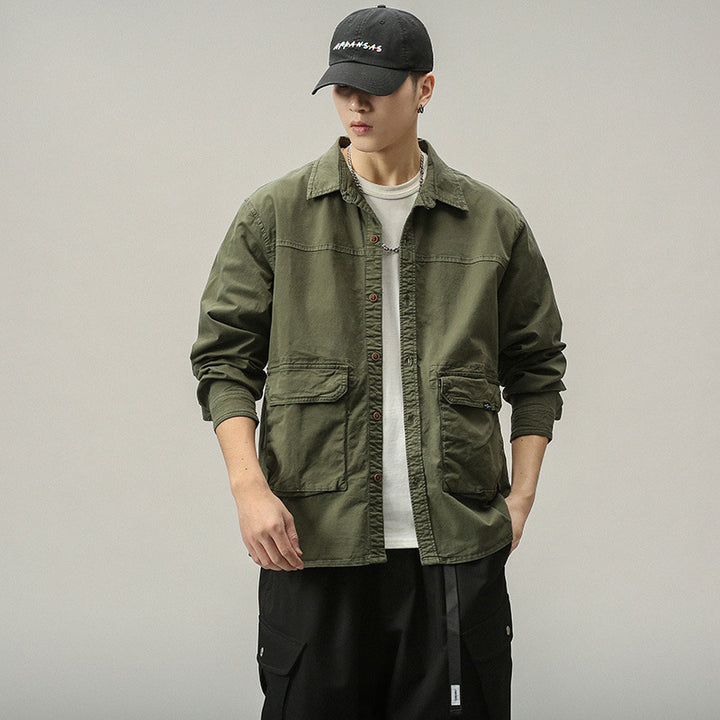 Herren Overshirt‑Fieldjacke im Utility‑Canvas mit großen Klapptaschen und Hemdkragen Drune