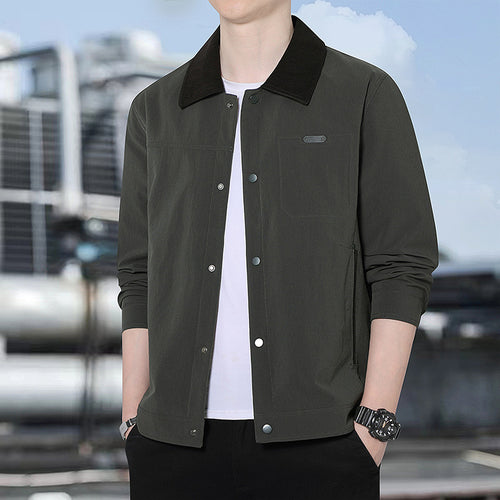 Herren Leichte Freizeitjacke mit Cordkragen, Druckknopfleiste und verdeckten Reißverschlusstaschen Drune