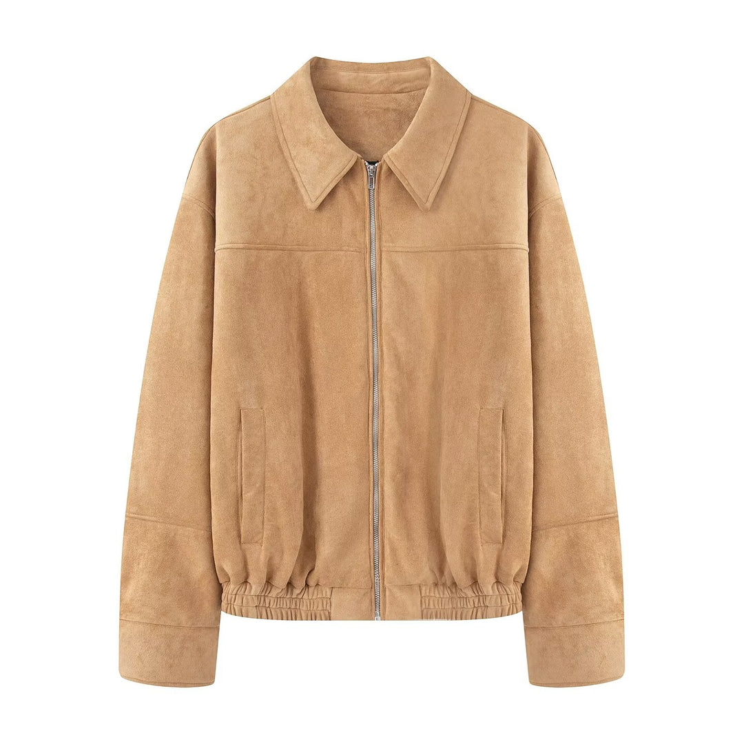Damen Kurzjacke aus Velourslederoptik mit Reißverschluss und elastischem Saum Drune