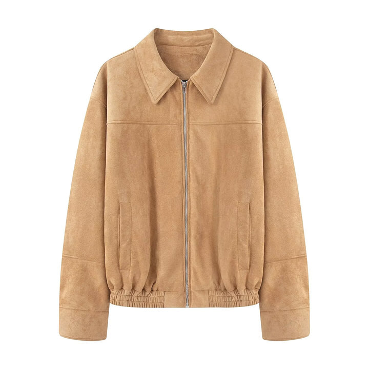 Damen Kurzjacke aus Velourslederoptik mit Reißverschluss und elastischem Saum Drune
