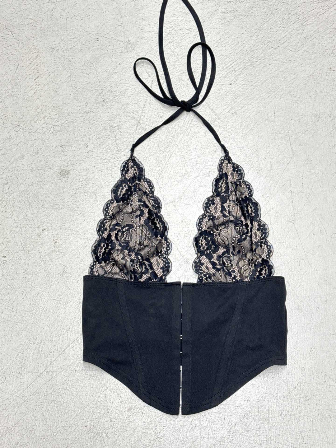 Damen Spitzen-Corsage mit tiefem V-Ausschnitt und raffinierten Trägern Drune