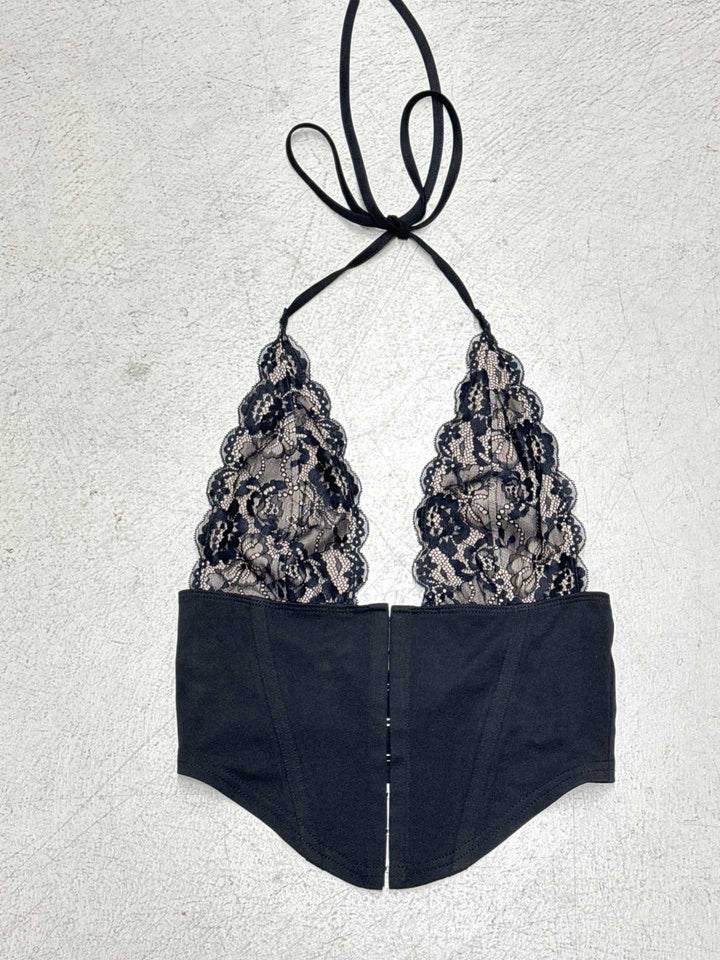 Damen Spitzen-Corsage mit tiefem V-Ausschnitt und raffinierten Trägern Drune