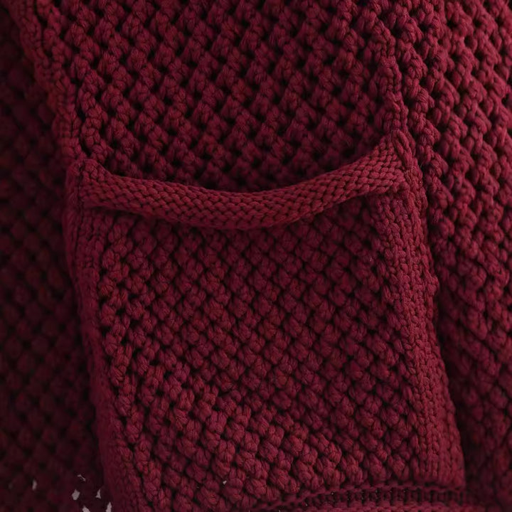 Damen Kurzgeschnittene strukturierte Strickjacke mit goldfarbenen Zierknöpfen und aufgesetzten Taschen Drune