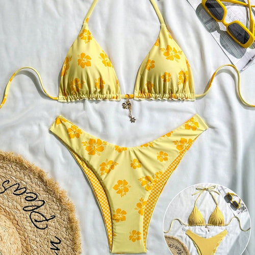 Damen Triangel-Bikini mit verspieltem Blumendesign Drune