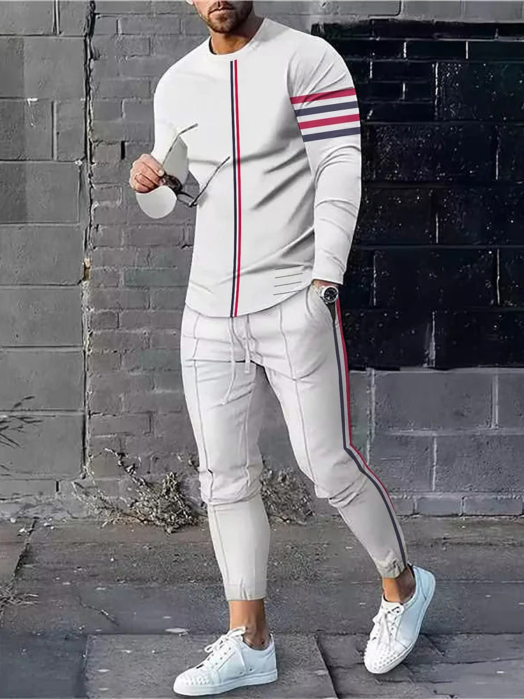 Herren sportliches Set aus Langarmshirt und Jogginghose mit modernem Streifenmuster Drune