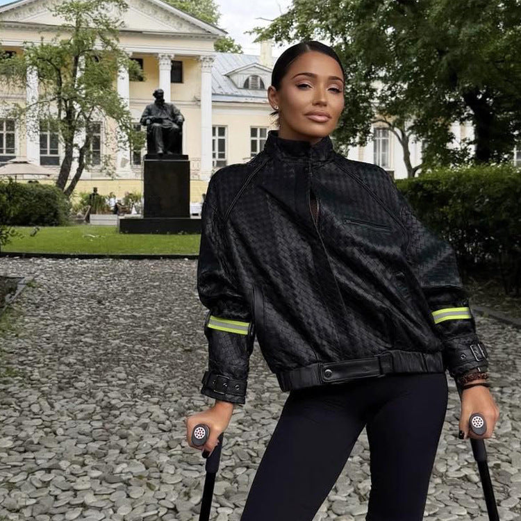 Damen Boxy-Outdoor-Bomberjacke mit hohem Kragen und reflektierenden Bündchen Drune