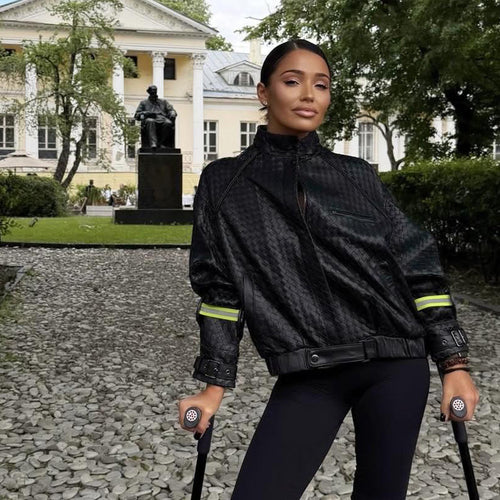 Damen Boxy-Outdoor-Bomberjacke mit hohem Kragen und reflektierenden Bündchen Drune