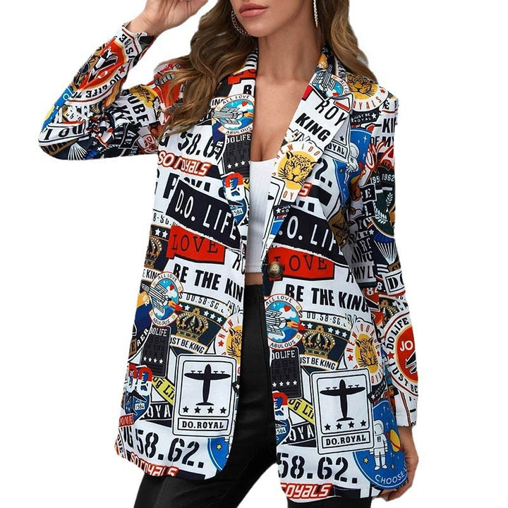 Damen Modische Blazerjacke mit aufregendem Comic-Design und lässigem Schnitt Drune