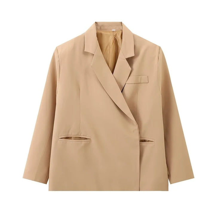 Damen elegante Blazerjacke mit asymmetrischem Schnitt und praktischen Taschen Drune