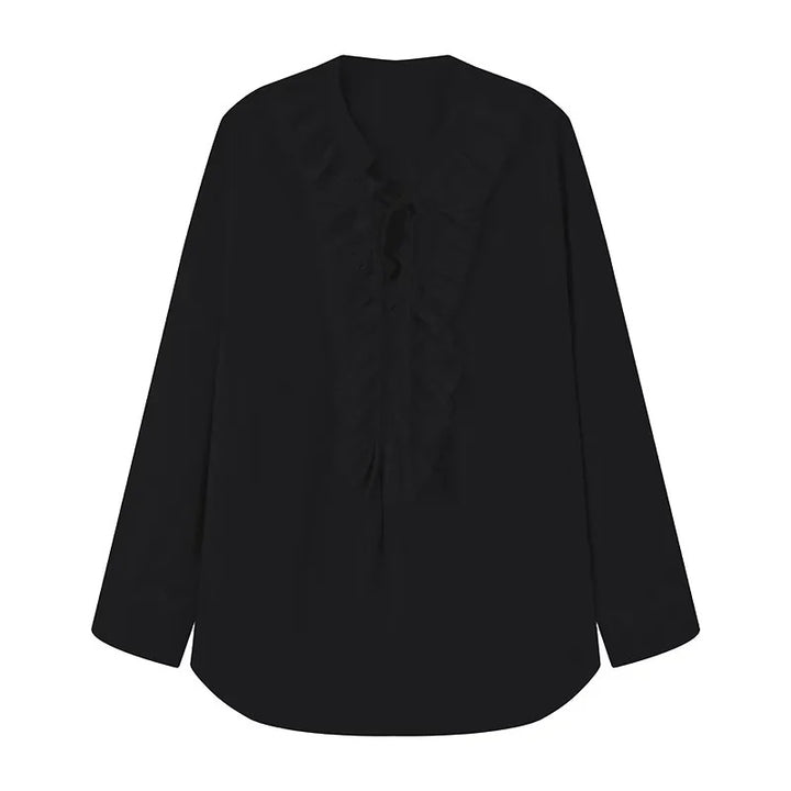 Damen nan Rüschenbluse mit Neck-Tie, plissierten Volants vorn und legerer Longline-Silhouette Drune
