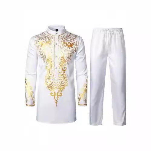 Herren elegantes Set mit kunstvoller Stickerei und bequemen Hosen Drune