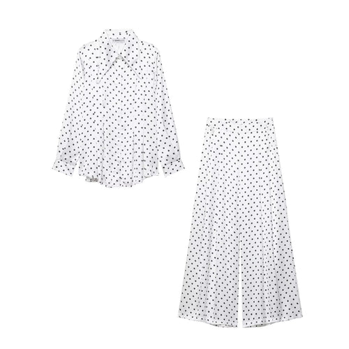 Damen Satinbluse mit übergroßem spitzen Hemdkragen, Faltenpartie und Pünktchen-Print Drune