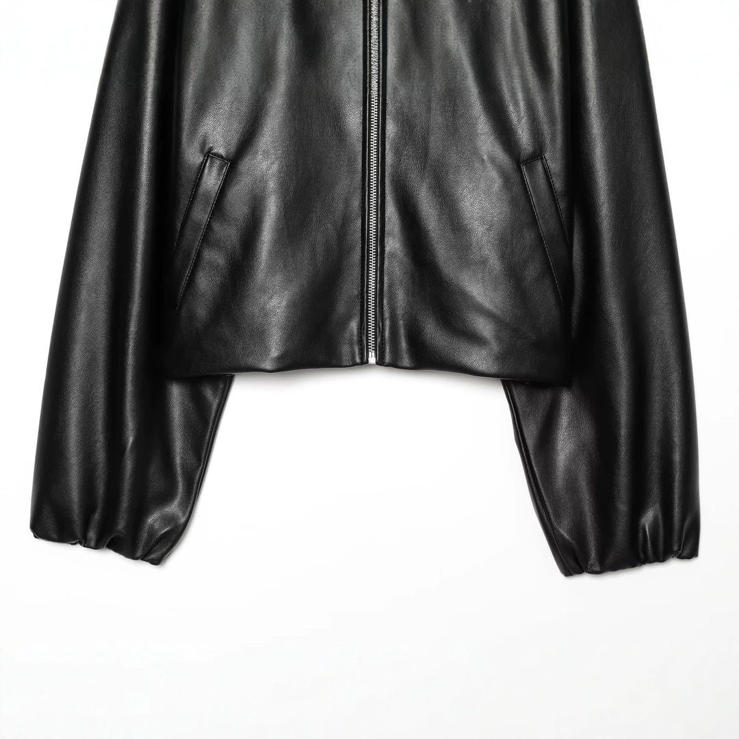 Damen Gekürzte Kunstlederjacke mit Stehkragen und Reißverschluss Drune
