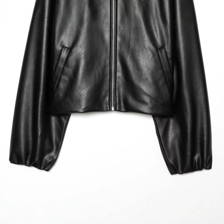 Damen Gekürzte Kunstlederjacke mit Stehkragen und Reißverschluss Drune