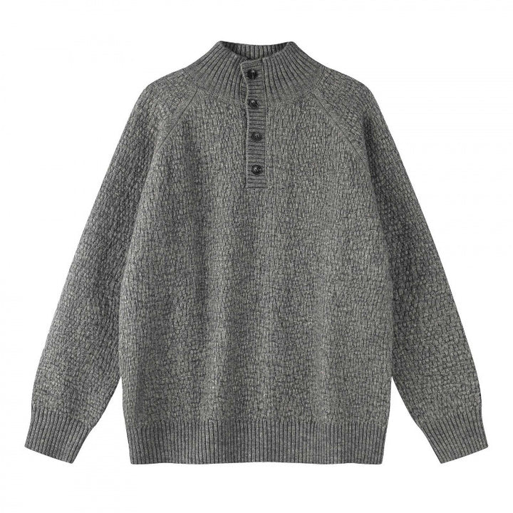 Unisex Strukturierter Halbzip-Strickpullover mit Henley-Knopfleiste und Raglanärmeln Drune