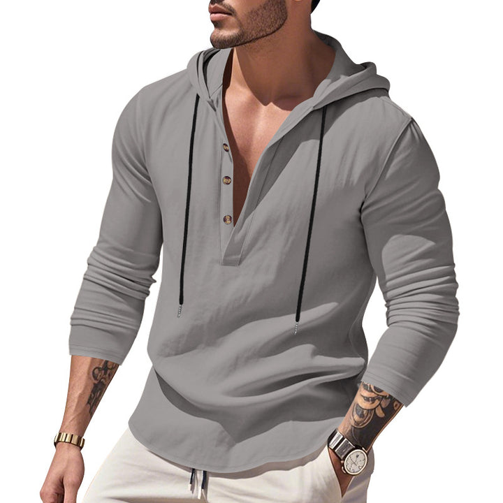 Herren vielseitiger Kapuzenpullover mit Knopfleiste und atmungsaktiver Baumwolle Drune