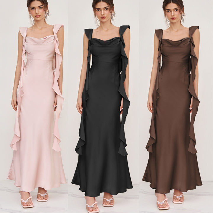 Damen Abendkleid mit asymmetrischen Rüschen Drune