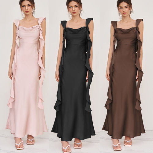 Damen Abendkleid mit asymmetrischen Rüschen Drune