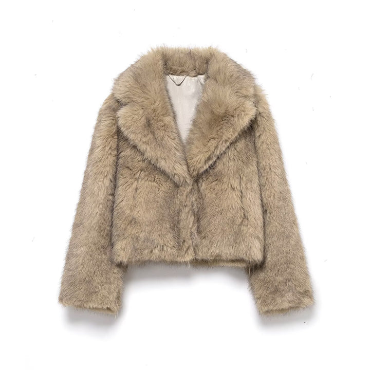 Damen Kurz geschnittener Faux-Fur-Mantel mit weitem Reverskragen Drune