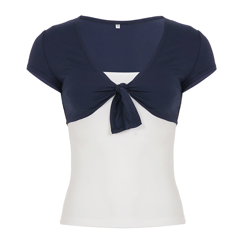 Damen lässiges Crop-Top mit verspieltem Knoten-Design und Spaghetti-Trägern Drune