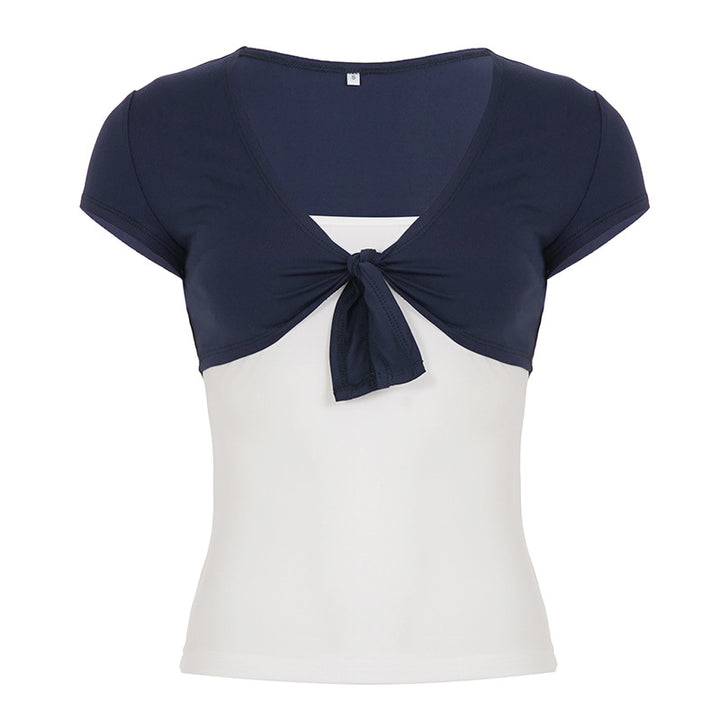 Damen lässiges Crop-Top mit verspieltem Knoten-Design und Spaghetti-Trägern Drune