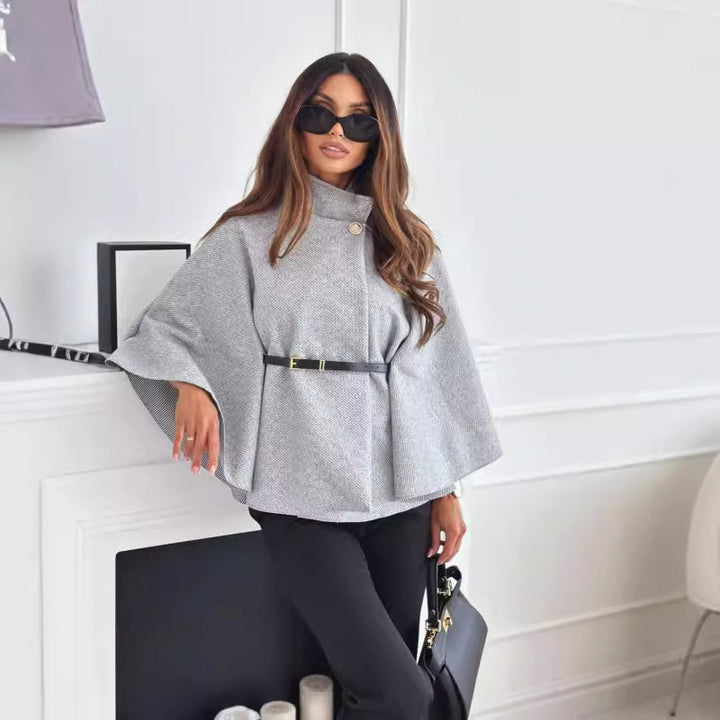 Damen modischer und eleganter Poncho mit Taillengürtel Drune
