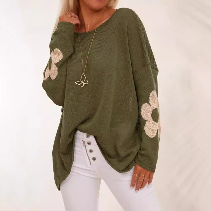Damen modischer Strickpullover mit floralen Applikationen Drune