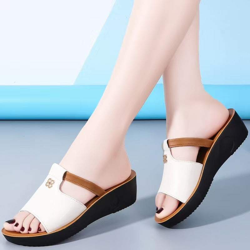 Drune - Sandalen zum Hineinschlüpfen mit offener Spitze | Stilvolle Keilsandalen bequeme Damen