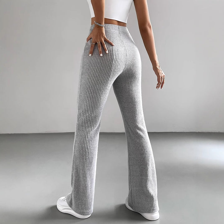 Damen lässige Ripp-Hosen mit hohem Bund und weitem Bein Drune