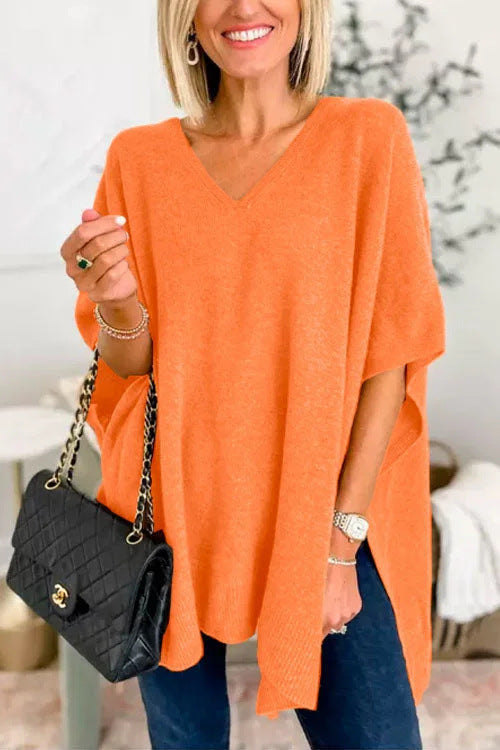 Damen Strickponcho mit V-Ausschnitt und lässigem Schnitt Drune