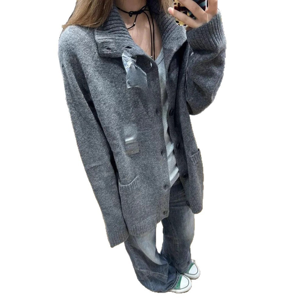 Damen Übergroße Strickjacke mit hohen Taschen Drune