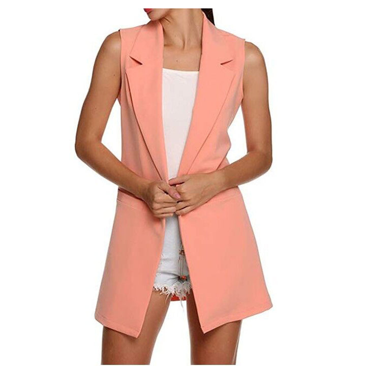Damen Longweste im Tailoring-Look mit Schalkragen und Eingrifftaschen Drune