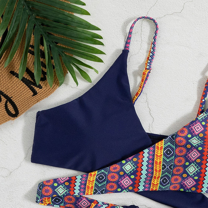 Damen Triangel-Bikini mit raffinierten geometrischen Druckdetails Drune