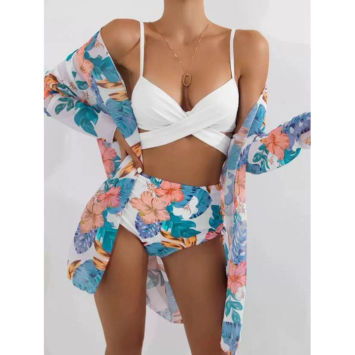 Damen Bikini-Set mit hochgeschnittenem Slip und floralem Kimono Drune